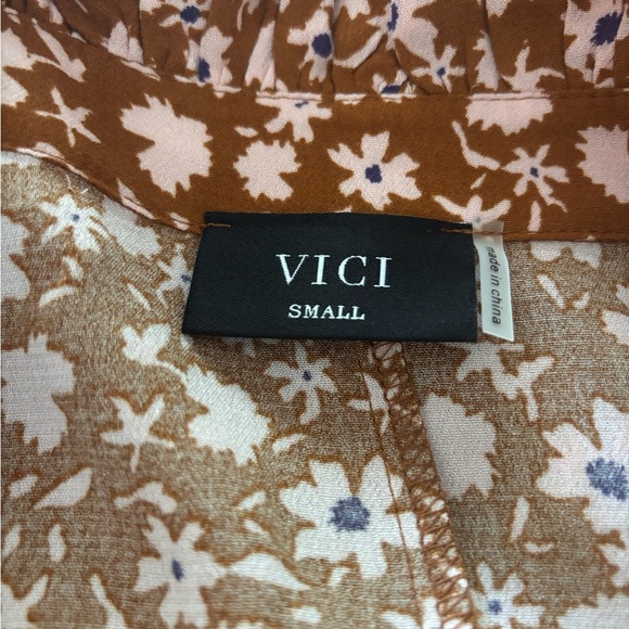 VICI COLLECTION BROWN & PINK FLORAL BOHO RUFFLE WESTERN PRARIE DRESS SZ S-M - Picture 8 of 10